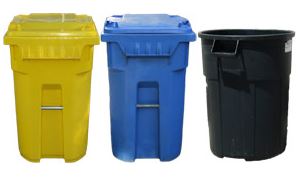 Photo of recycle and waste containers.