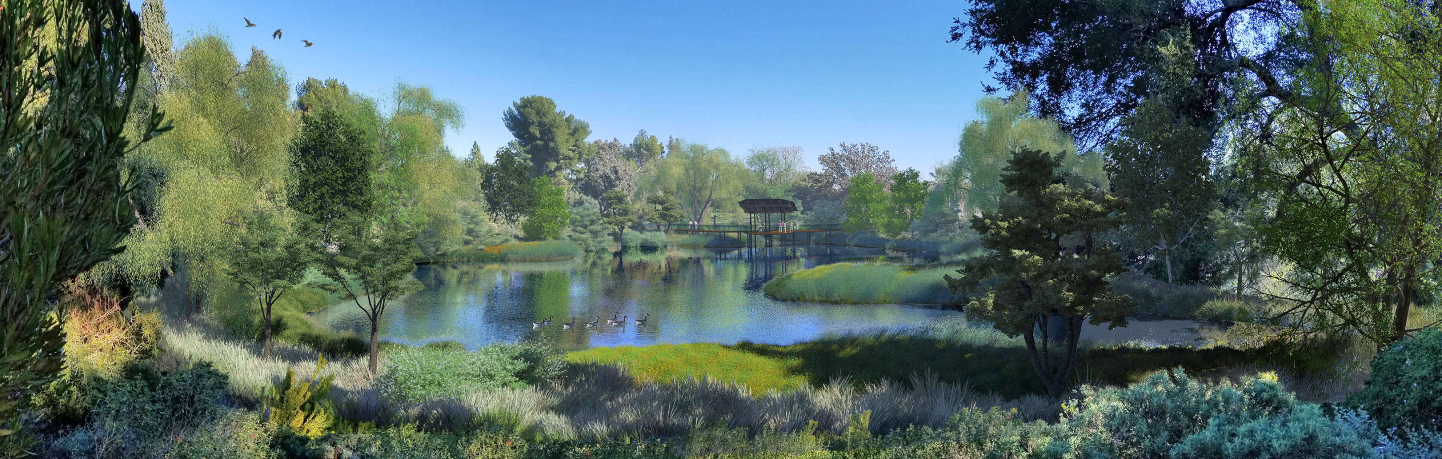 Rendering of Arboretum Waterway Flood Protection and Habitat Enhancement Project including proposed public viewing area.