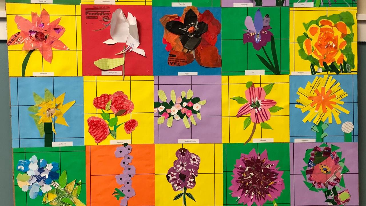 Image of Nature's Gallery Court created by second graders at The Foote School for Columbus House in Connecticut.